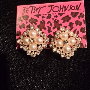Betsey Johnson Gold-Tone Pearl and Crystal Earrings
